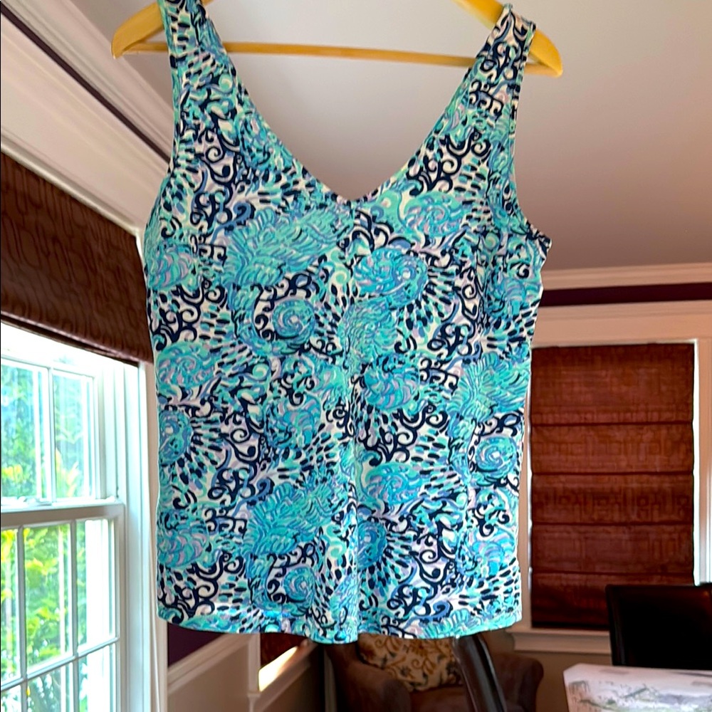 Lilly Pulitzer Aqua and Navy Swirl Tank Top